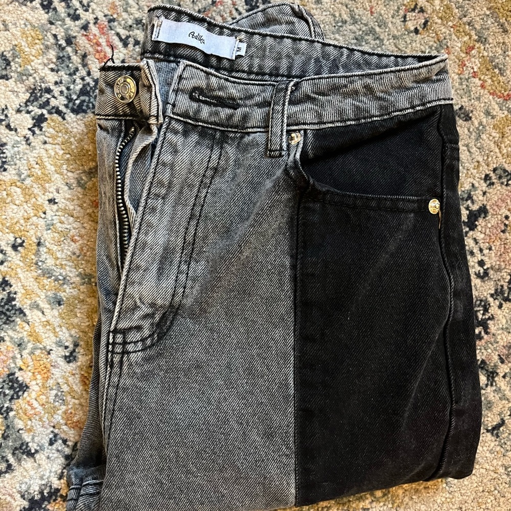 Grey and black color block jeans